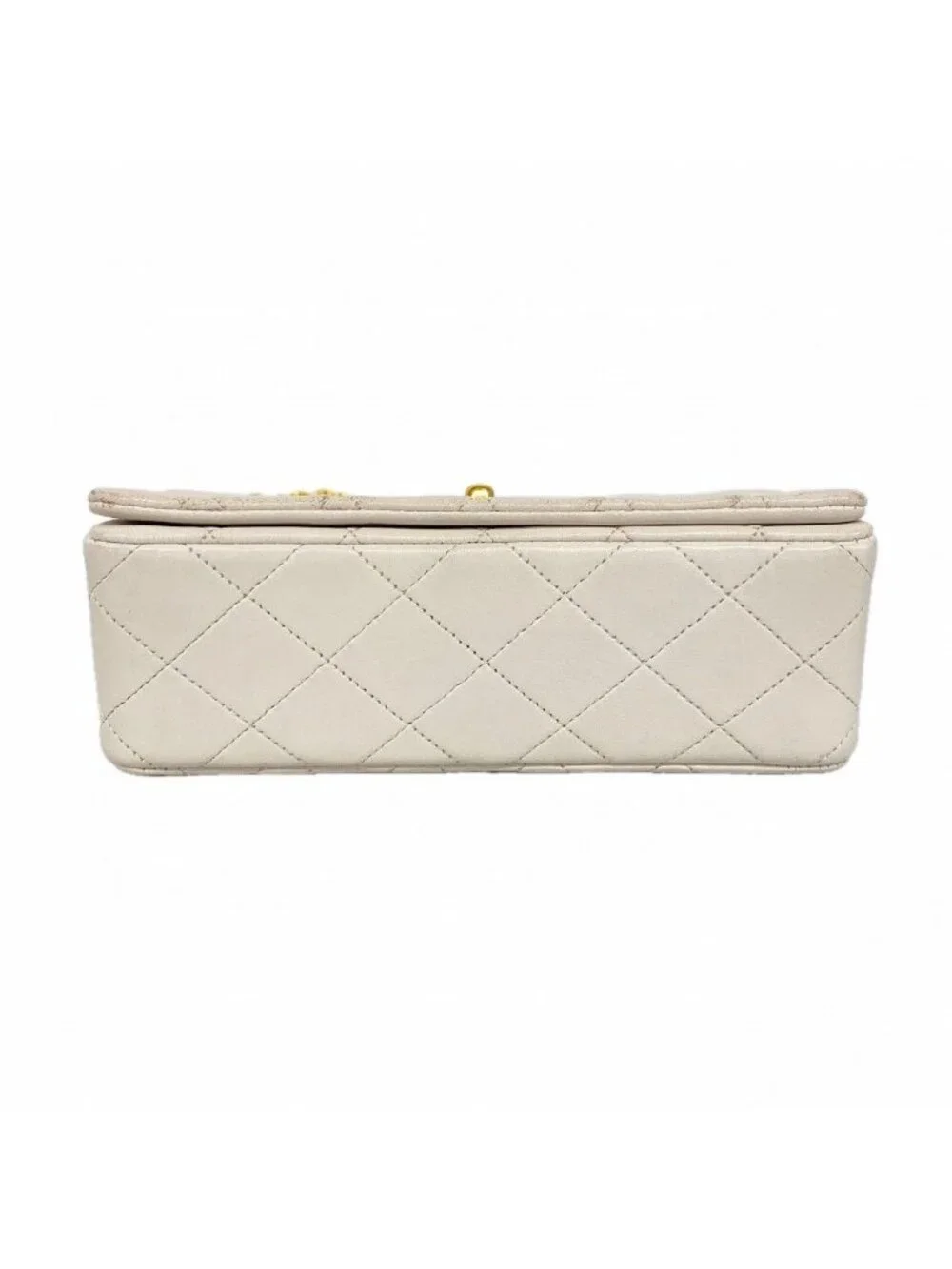 Chanel Shoulder Bag Quilted Lambskin White Gold